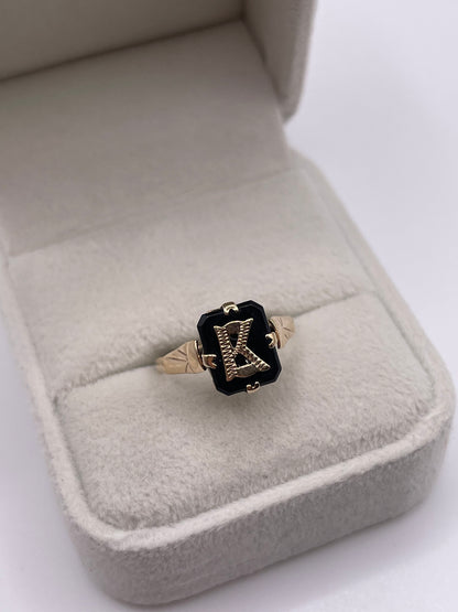 9ct gold onyx initial ring
