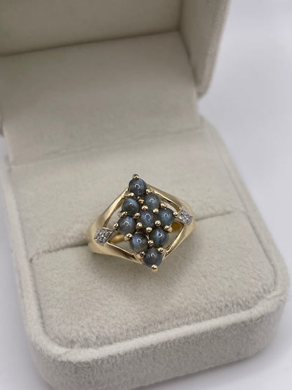 9ct gold cats eye chrysoberyl and diamond ring