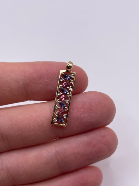 9ct gold iolite, topaz and diamond pendant
