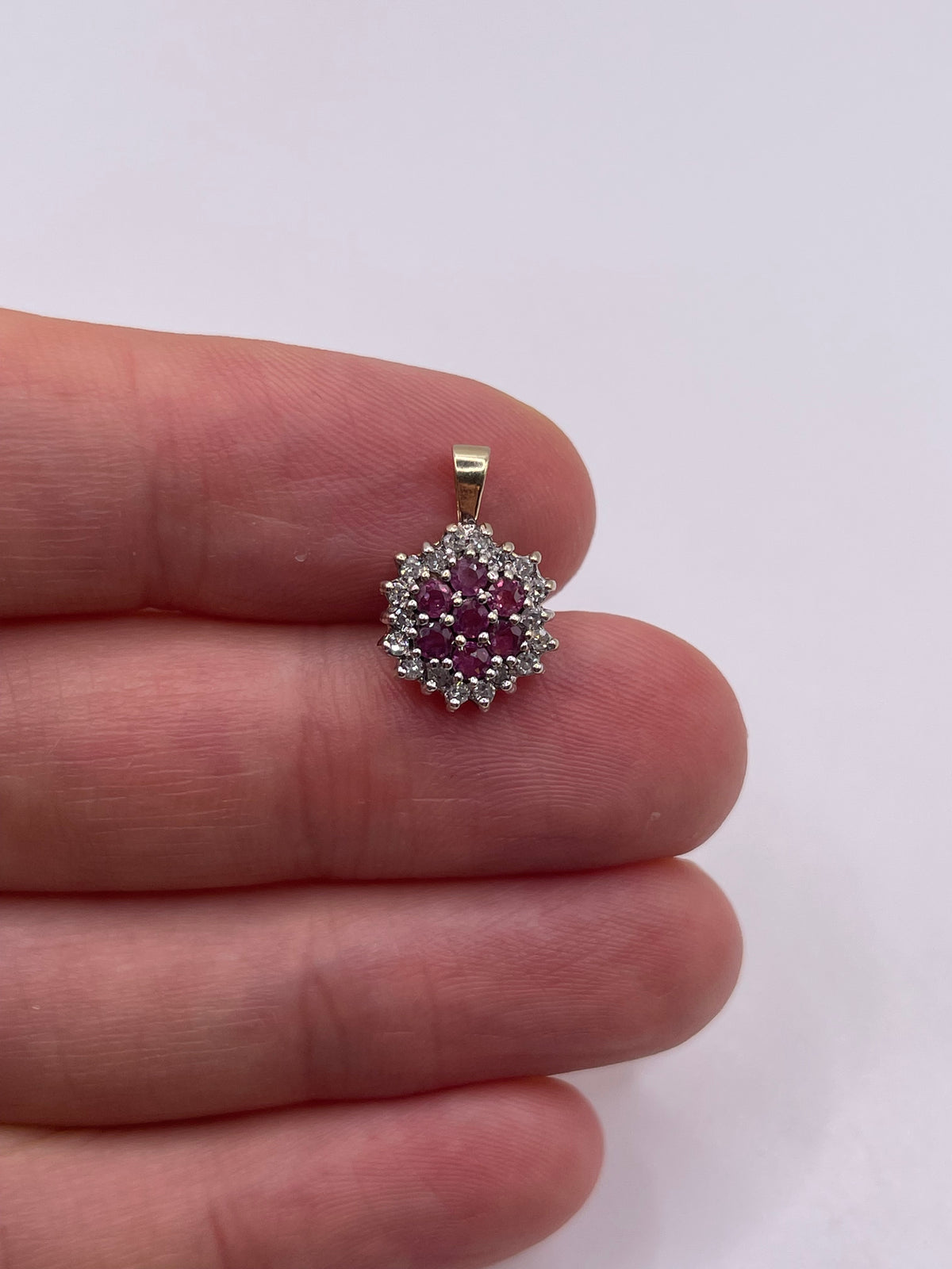 9ct gold ruby and diamond pendant