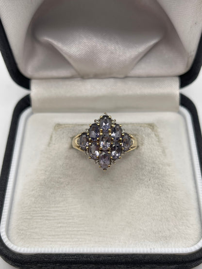 9ct gold iolite and diamond ring