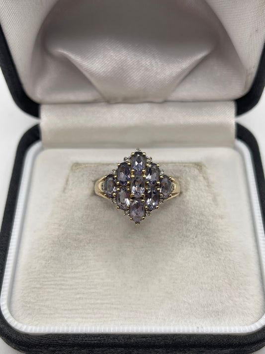 9ct gold iolite and diamond ring