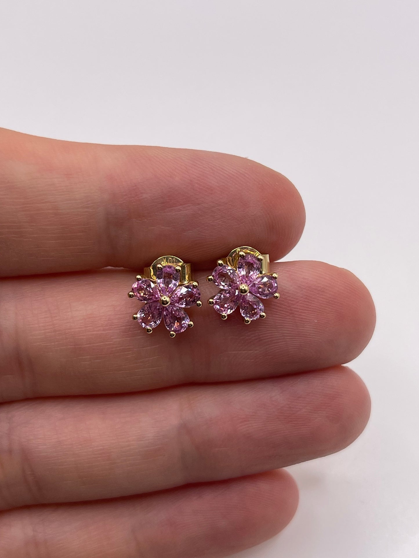 9ct gold pink sapphire cluster earrings