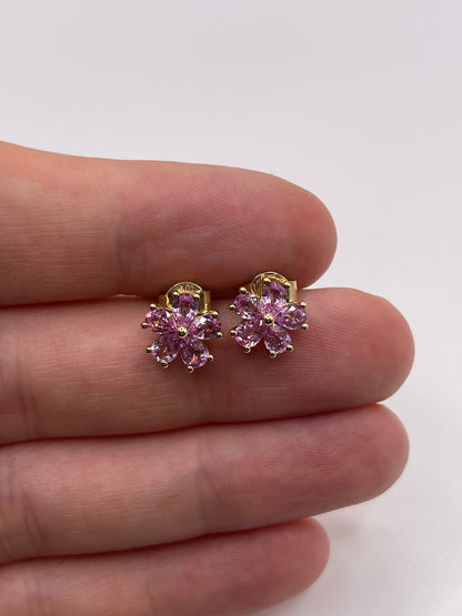 9ct gold pink sapphire cluster earrings
