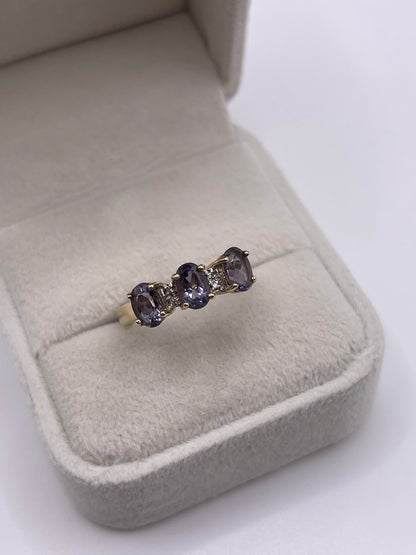 9ct gold iolite and diamond ring