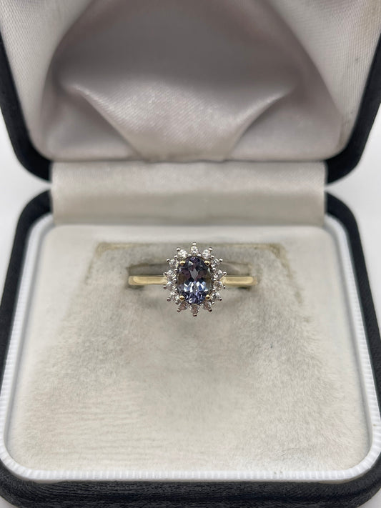 9ct gold tanzanite and zircon ring