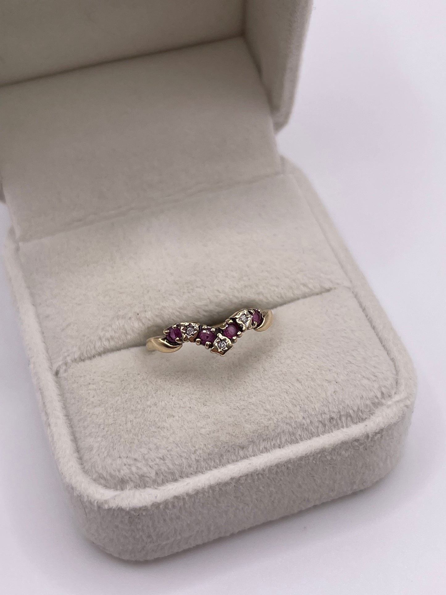 9ct gold ruby and diamond wishbone ring