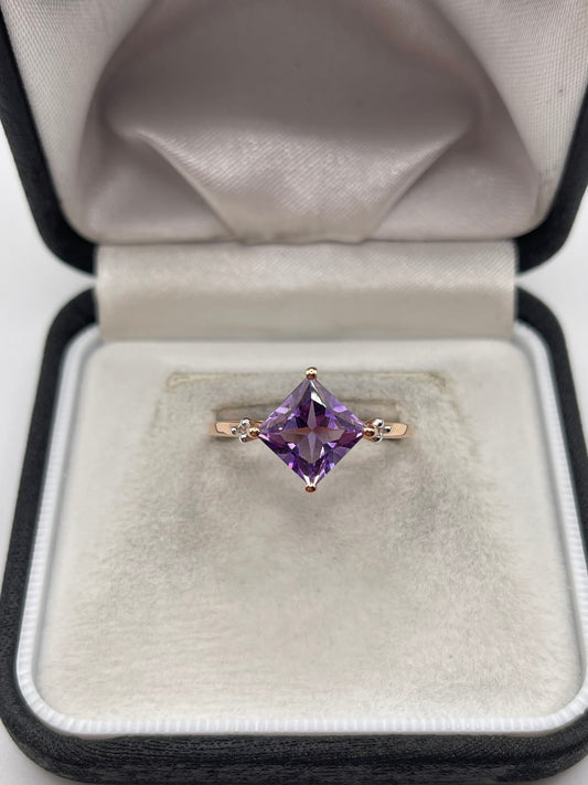 9ct rose gold amethyst and zircon ring