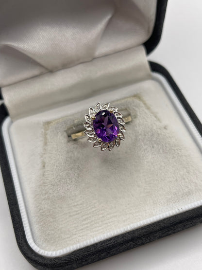 9ct gold amethyst and diamond ring