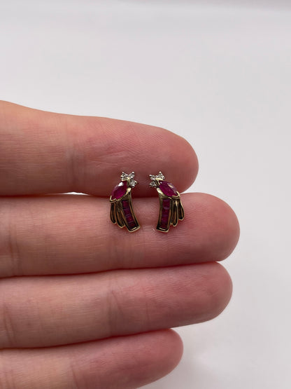 9ct gold ruby and diamond earrings