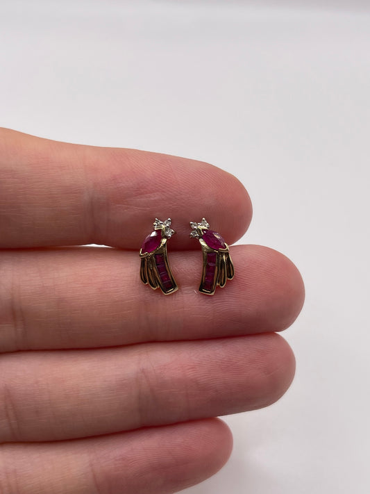 9ct gold ruby and diamond earrings
