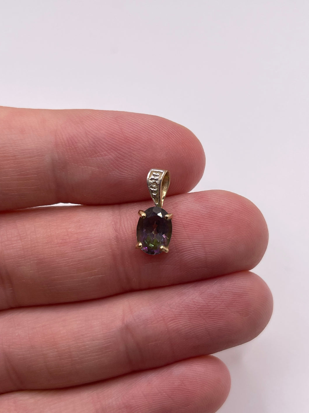 9ct gold mystic topaz and diamond pendant