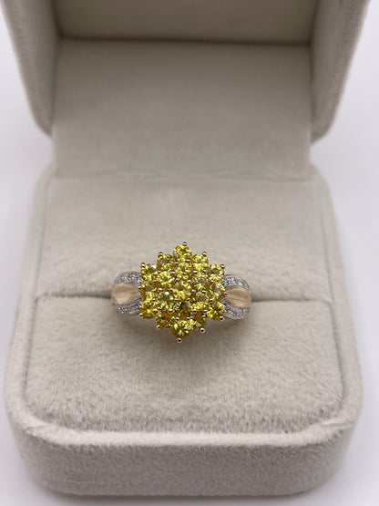 9ct gold lemon quartz and diamond ring