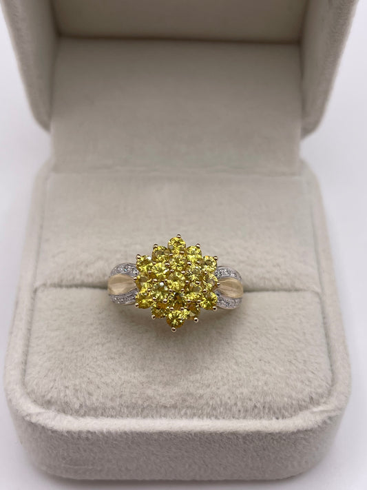 9ct gold lemon quartz and diamond ring