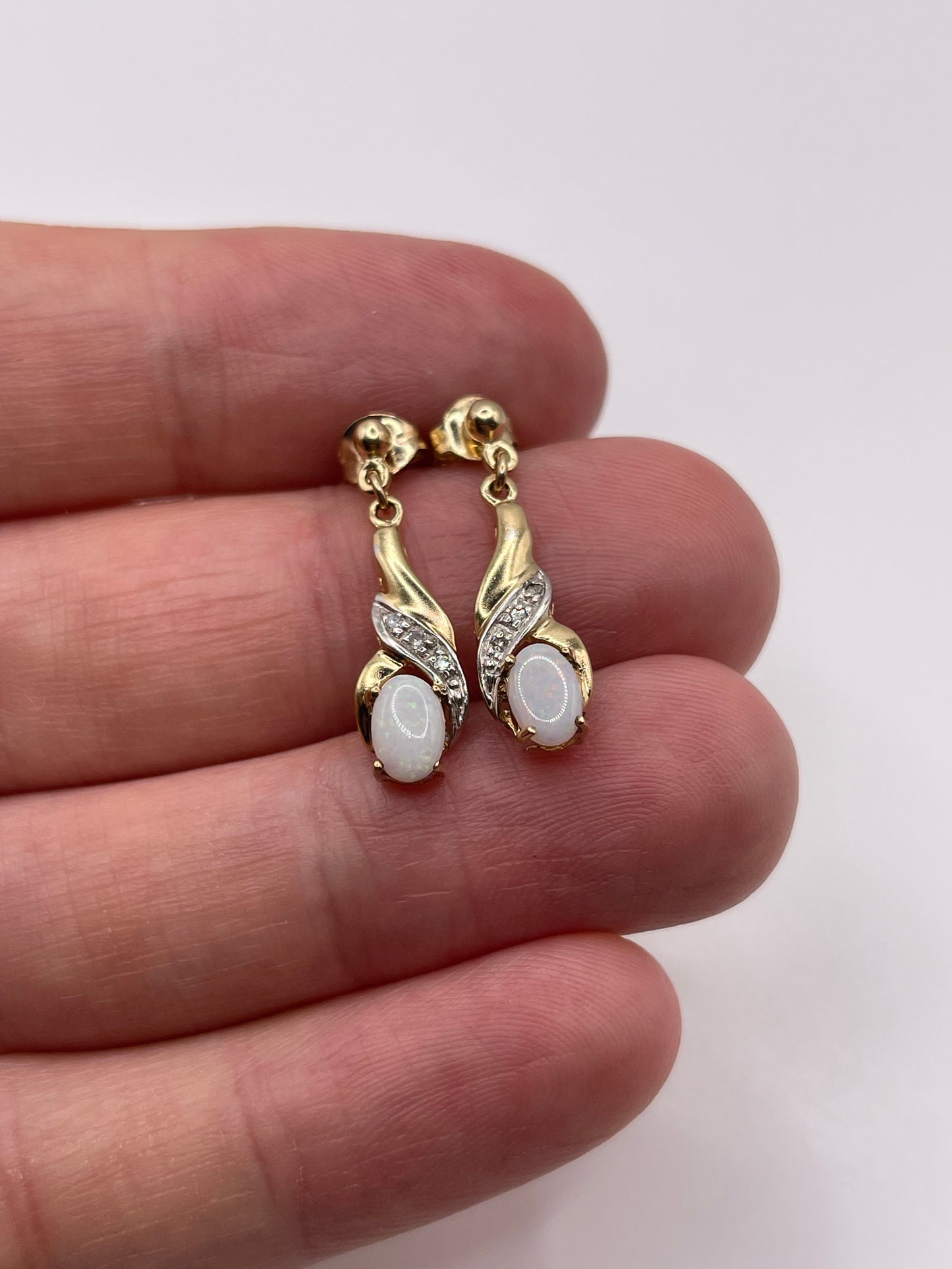 9ct gold opal and diamond earrings