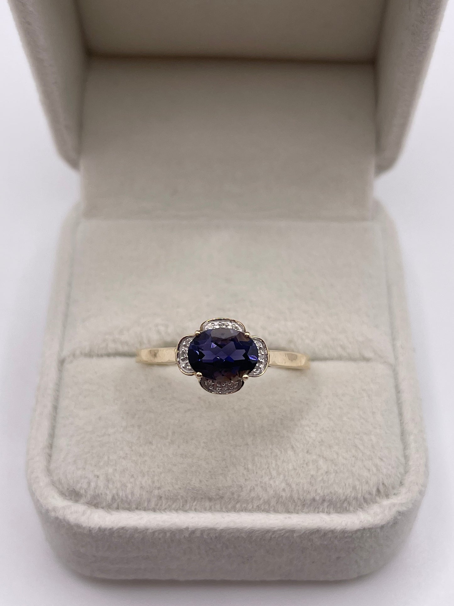 9ct gold iolite and diamond ring