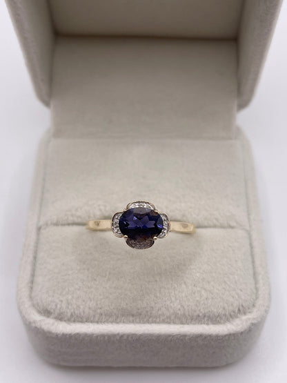 9ct gold iolite and diamond ring