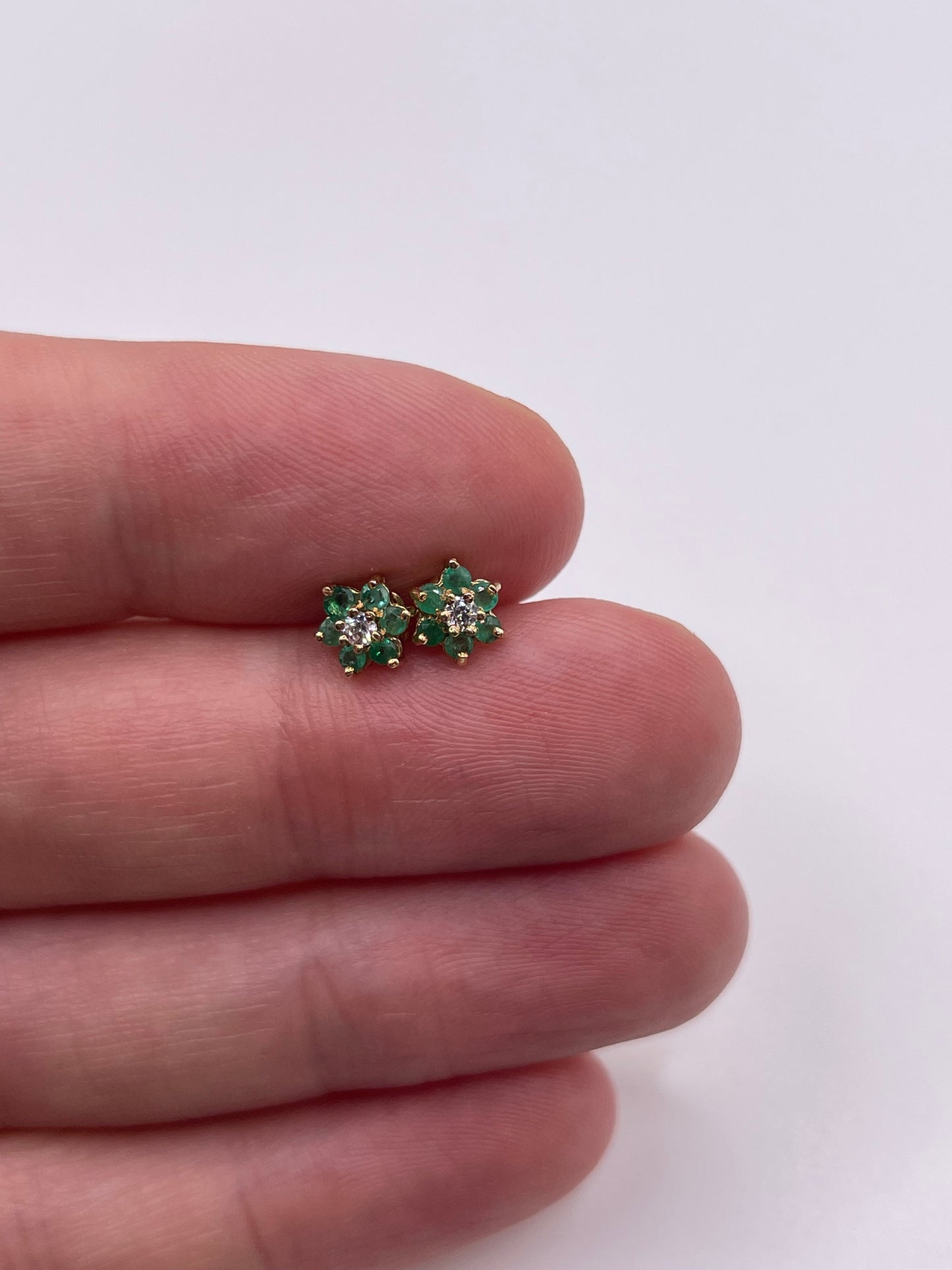 9ct gold emerald and cz earrings