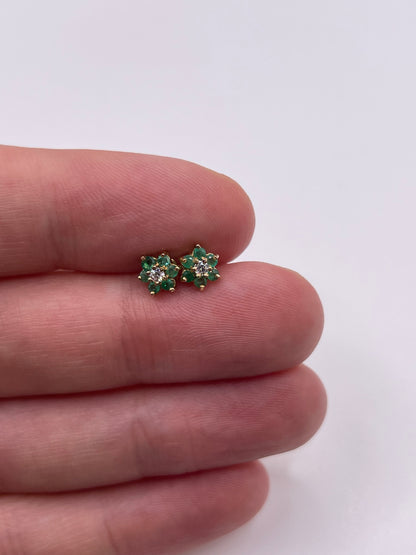 9ct gold emerald and cz earrings
