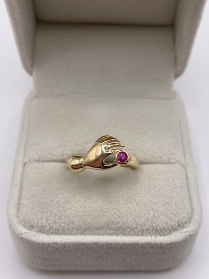 9ct gold ruby hand ring