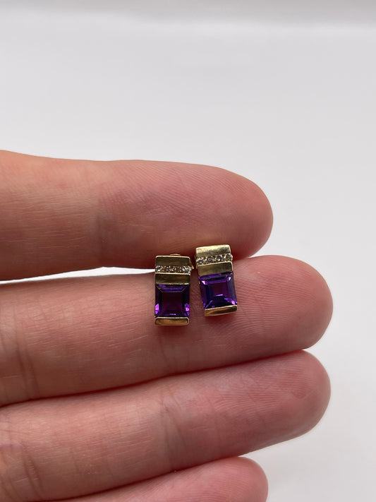 9ct gold amethyst and diamond earrings