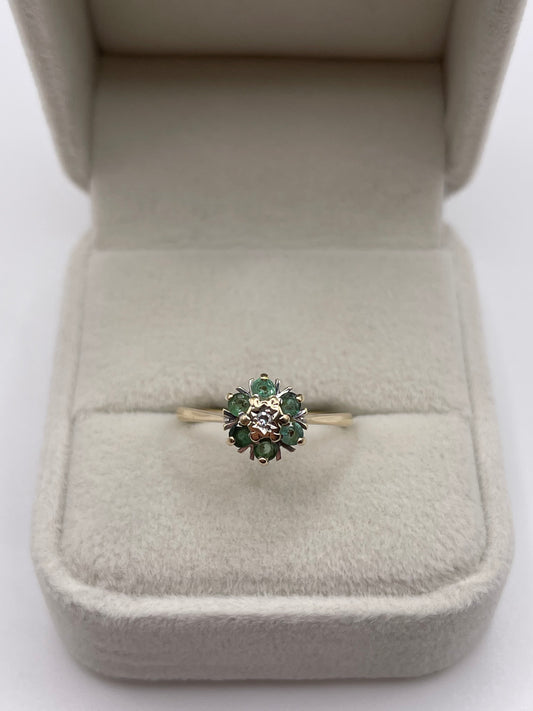 9ct gold emerald and diamond ring
