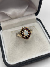 Load image into Gallery viewer, 9ct gold opal and garnet ring
