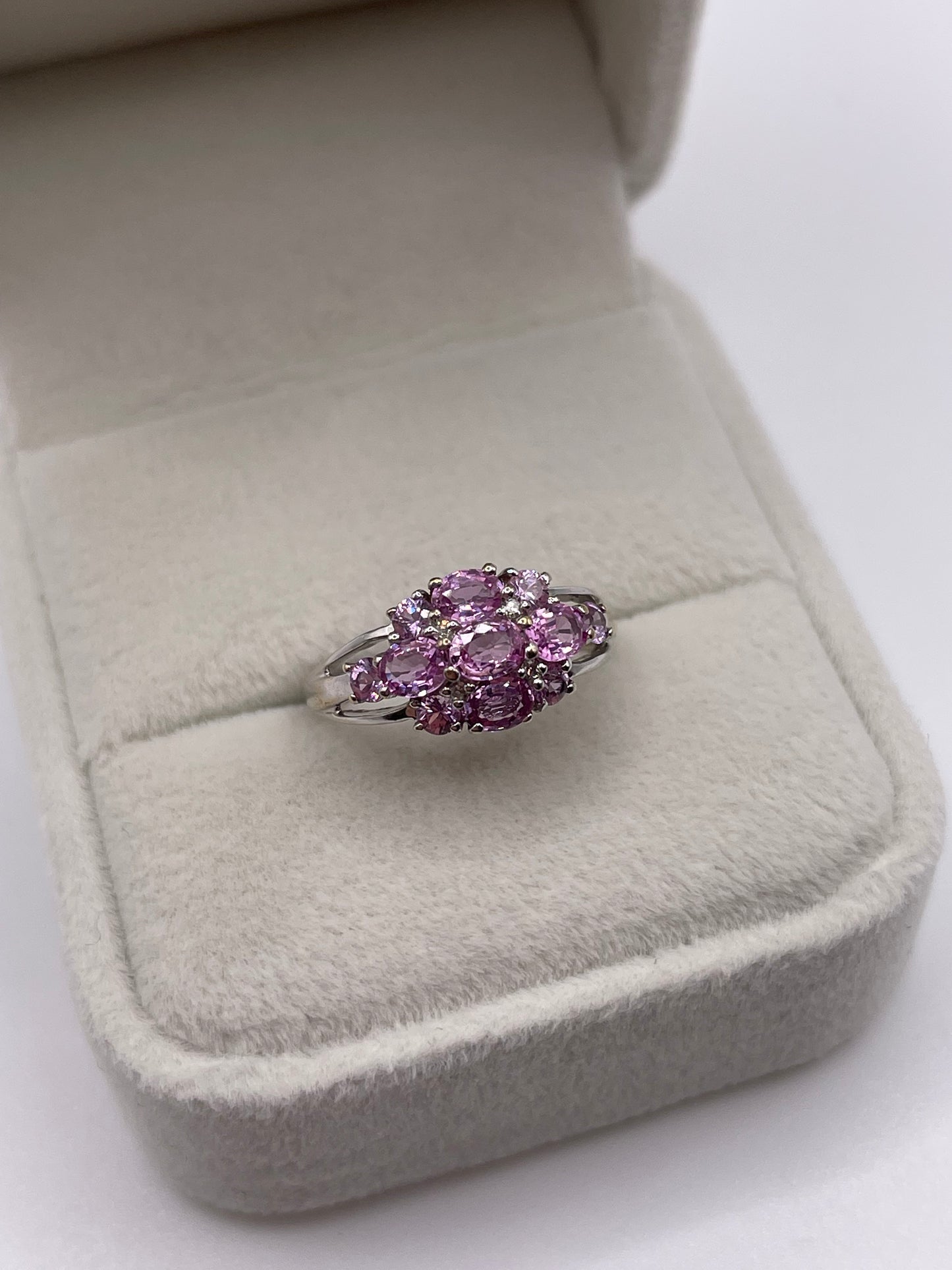9ct white gold pink sapphire and diamond ring