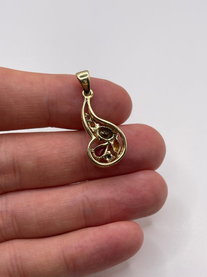 9ct gold multi gem and diamond pendant