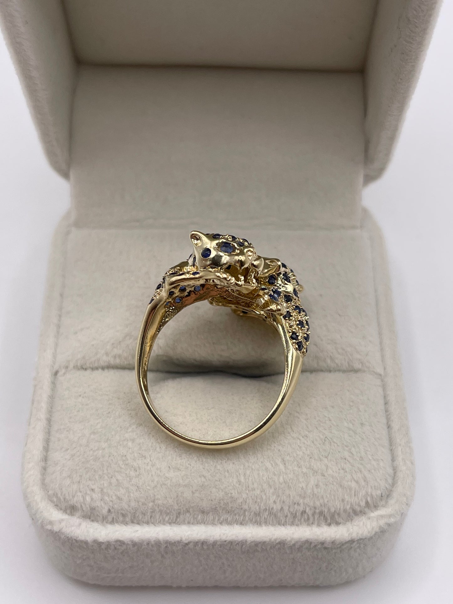 9ct gold sapphire double panther ring