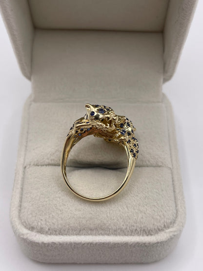 9ct gold sapphire double panther ring