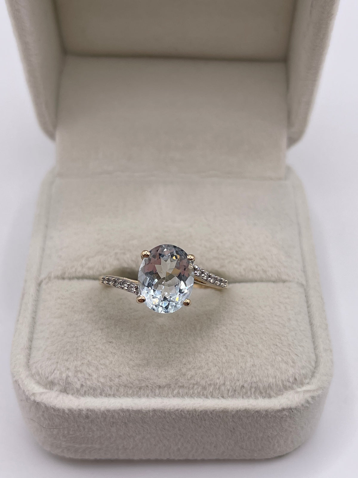 9ct gold aquamarine and zircon ring