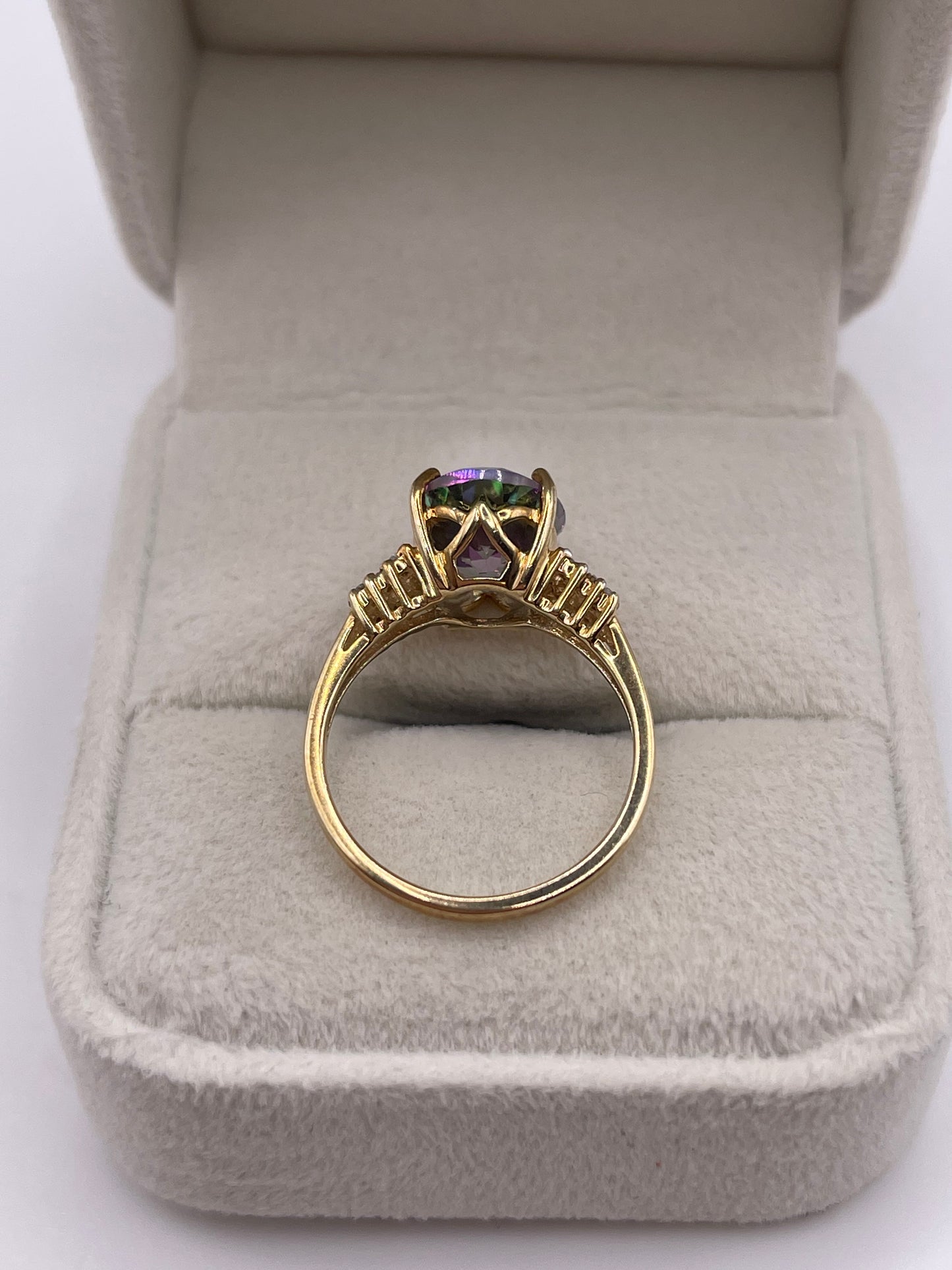 9ct gold mystic topaz and diamond ring