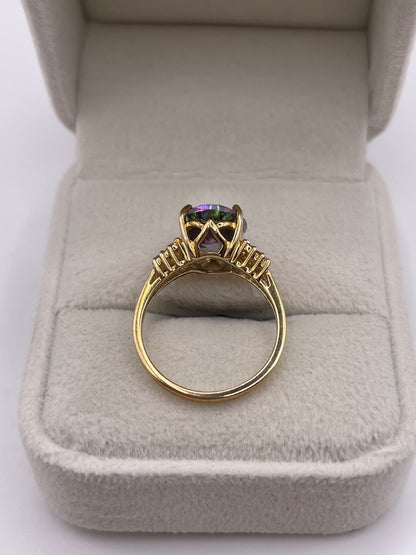 9ct gold mystic topaz and diamond ring