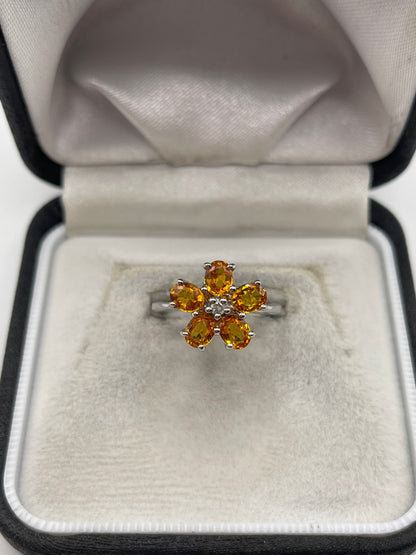 9ct white gold orange sapphire and diamond ring