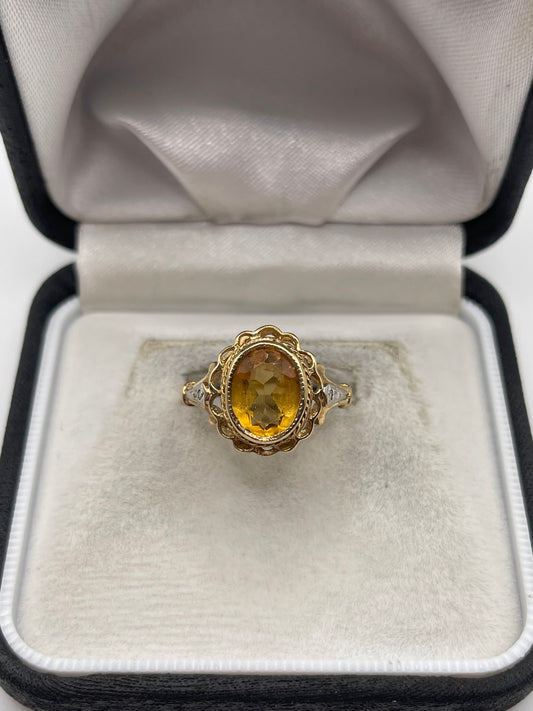 9ct gold citrine and diamond ring