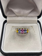 Load image into Gallery viewer, 9ct gold multi coloured sapphire and diamond ring
