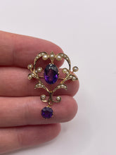 Load image into Gallery viewer, Antique 9ct gold amethyst and pearl pendant / brooch
