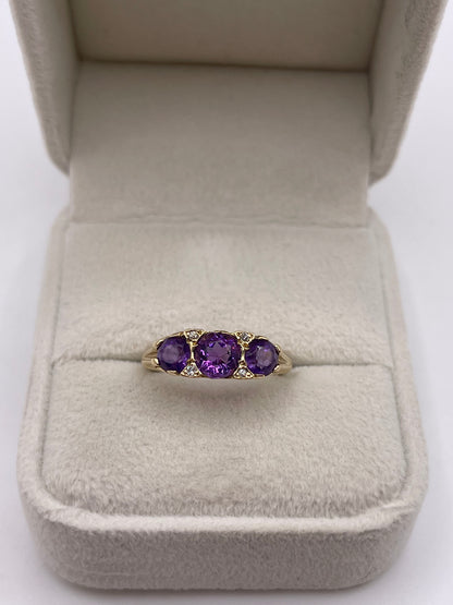 9ct gold amethyst and diamond ring