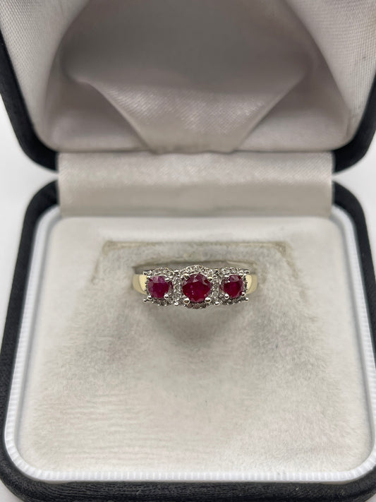 9ct gold ruby and diamond ring