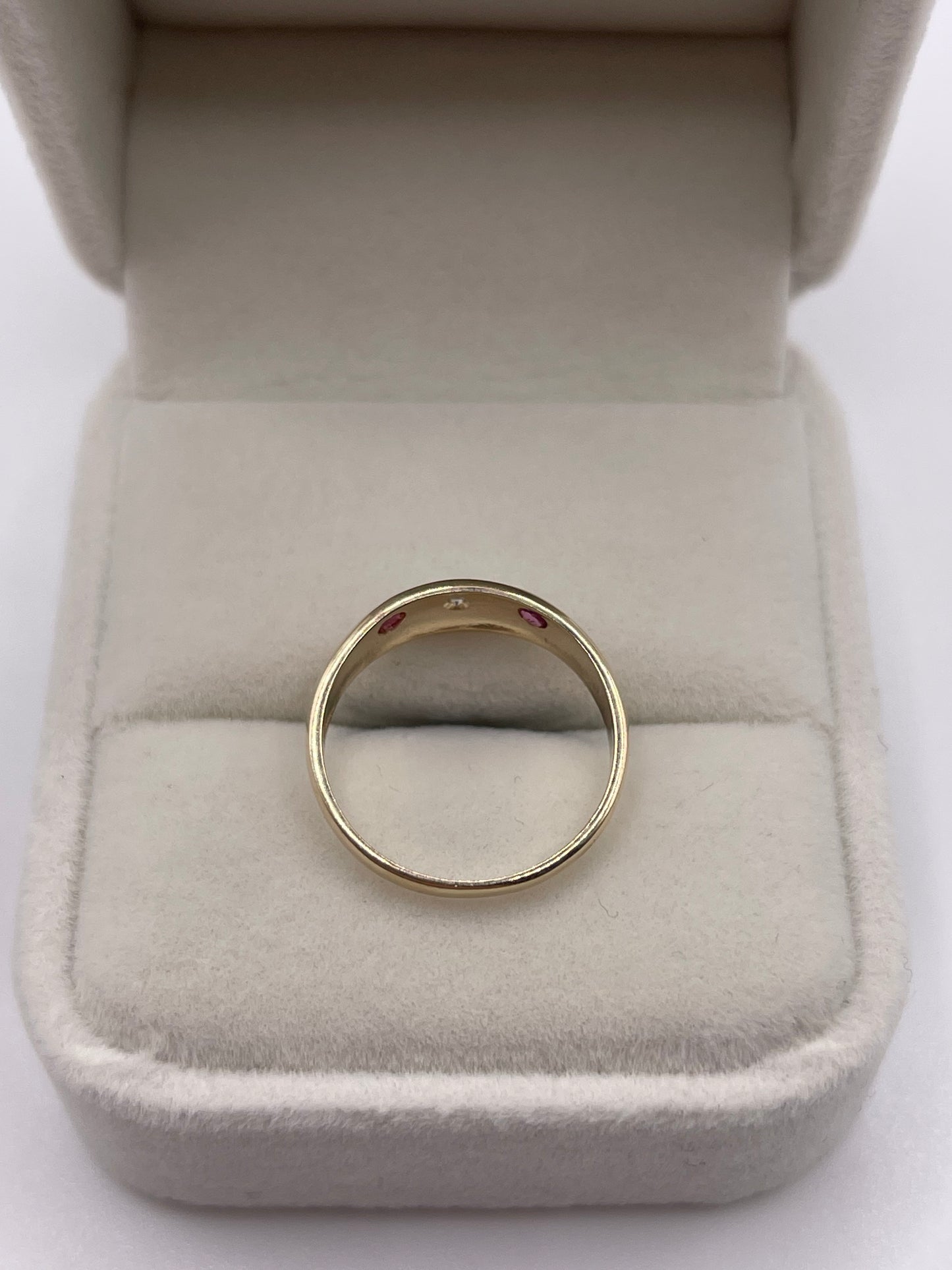 9ct gold ruby and diamond gypsy ring
