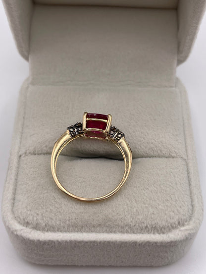 9ct gold ruby and red diamond ring