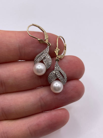 9ct gold pearl and diamond earrings