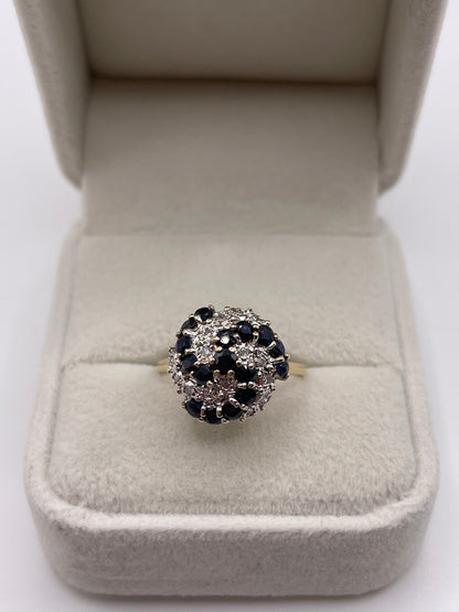 9ct gold sapphire and diamond clusyer ring