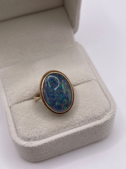9ct gold black opal triplet ring