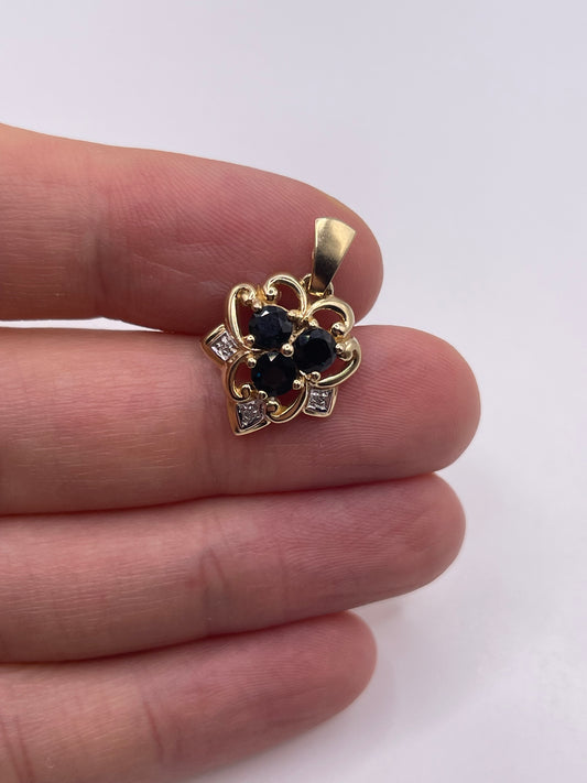 9ct gold sapphire and diamond pendant