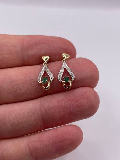 9ct gold emerald and diamond earrings