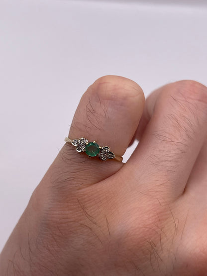 9ct gold emerald and diamond ring