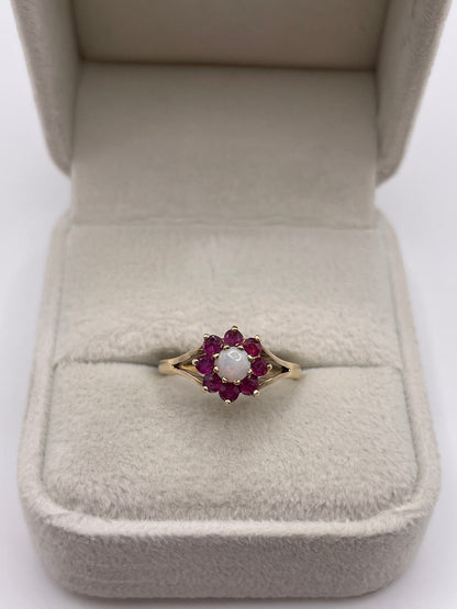 9ct gold opal and ruby ring