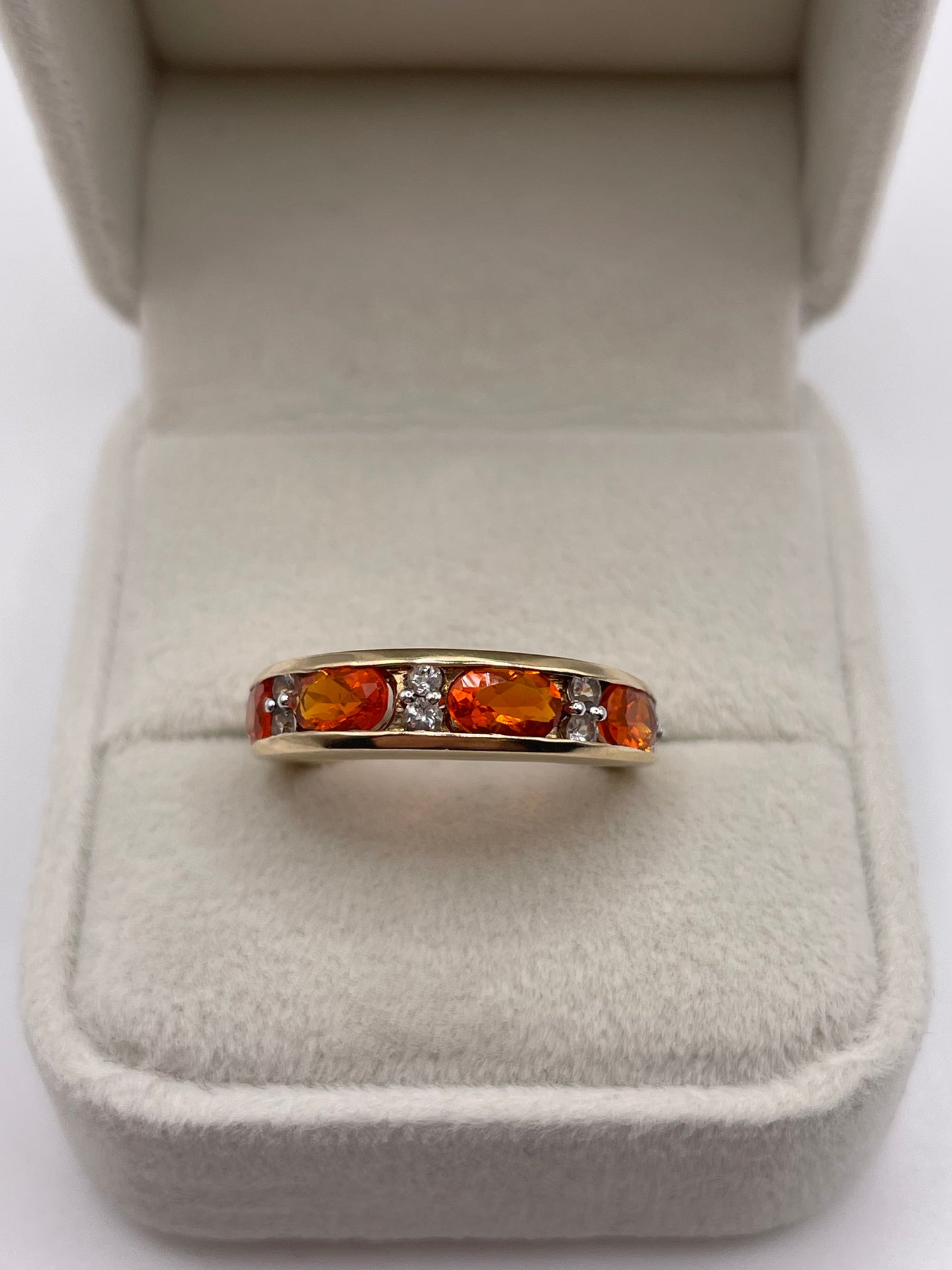 9ct gold fire opal and zircon ring